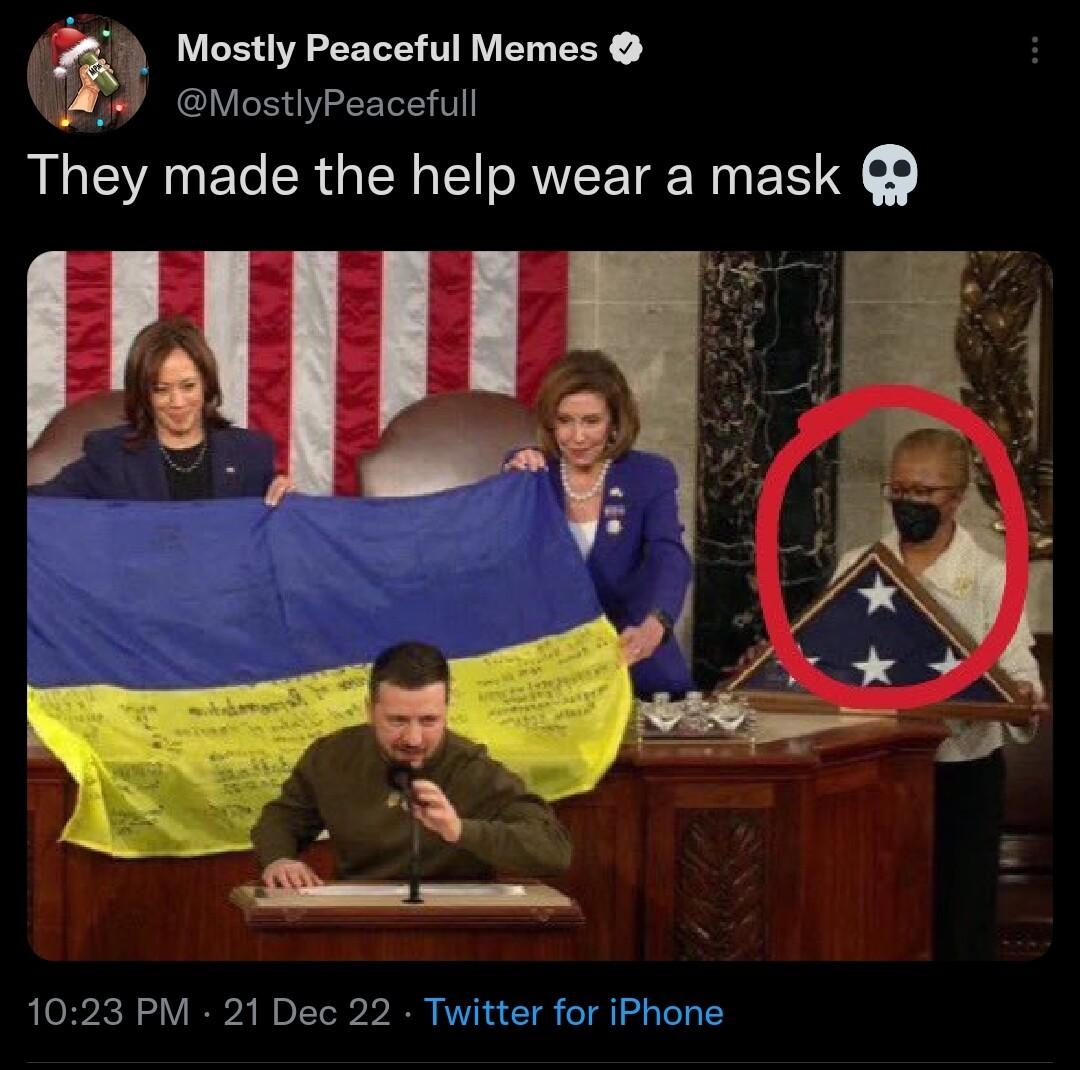 Mostly Peaceful Memes 9 MostiyPeacefull They made the help wear a mask 1023 PM 21 Dec 22 Twitter for iPhone 2348 Retweets 121 Quote Tweets 141K Likes