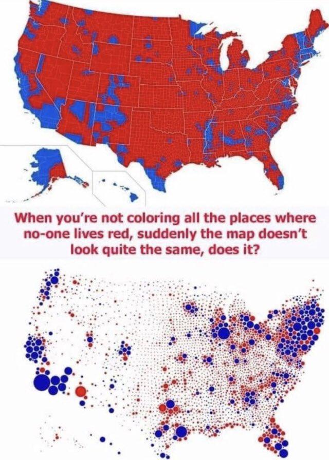 When youre not coloring all the places where no one lives red suddenly the map doesnt look quite the same does it