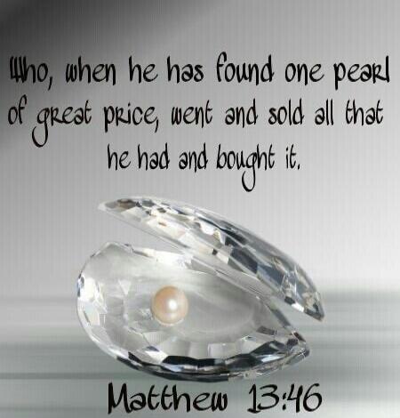 Who, when he has found one pearl of great price, went and sold all that he had and bought it. Matthew 13:46