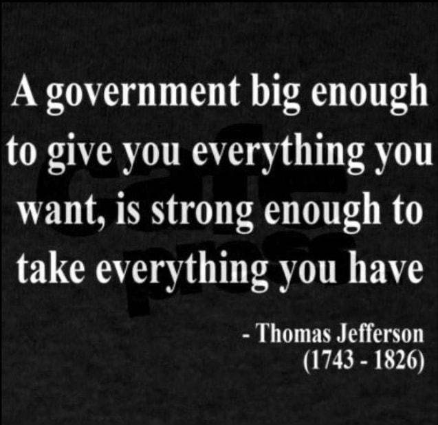 A government big enough to give you everything you want is strong enough to take everything you have Thomas Jefferson 1743 1826