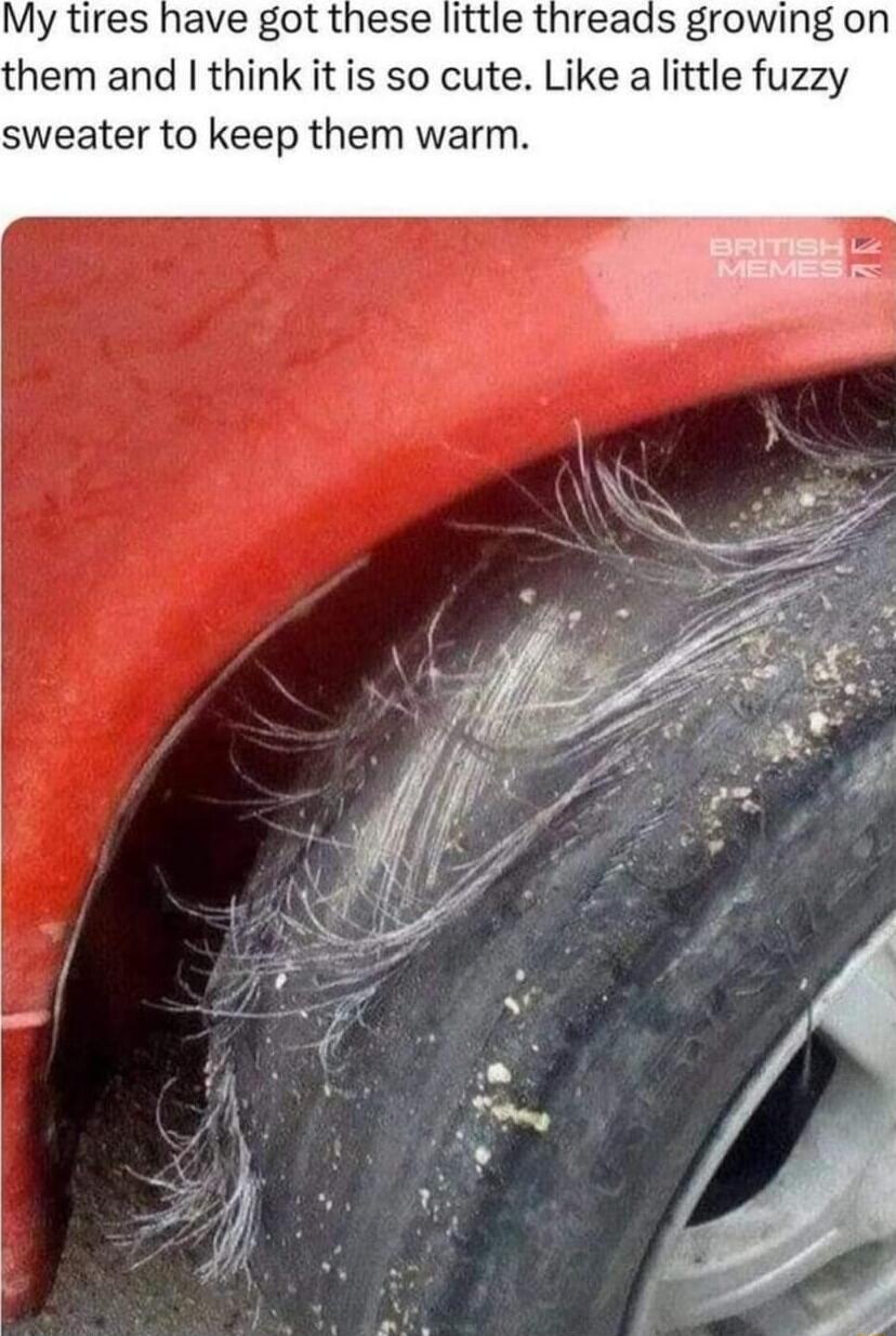 My tires have got these little threads growing on them and think it is so cute Like a little fuzzy sweater to keep them warm