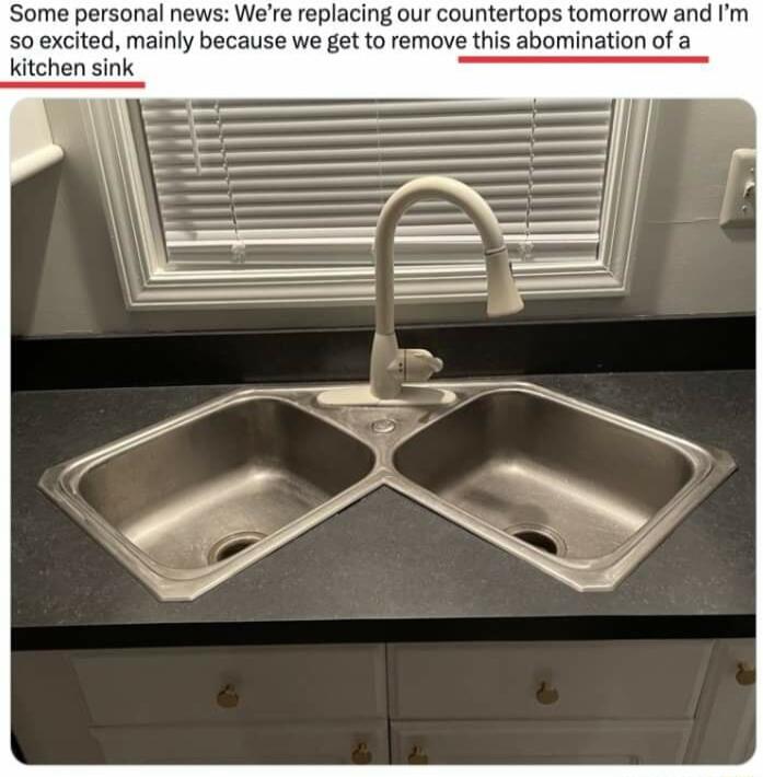 Some personal news Were replacing our countertops tomorrow and Im 50 excited mainly because we get to remove this abomination of a kitchen sink