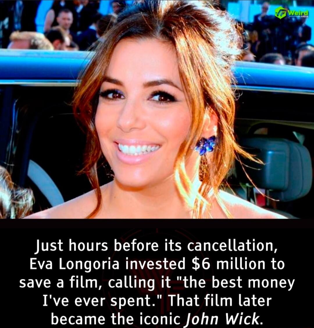 Just hours before its cancellation Eva Longoria invested 6 million to EE VI B 10 W 1L T T T T T Ive ever spent That film later became the iconic John Wick