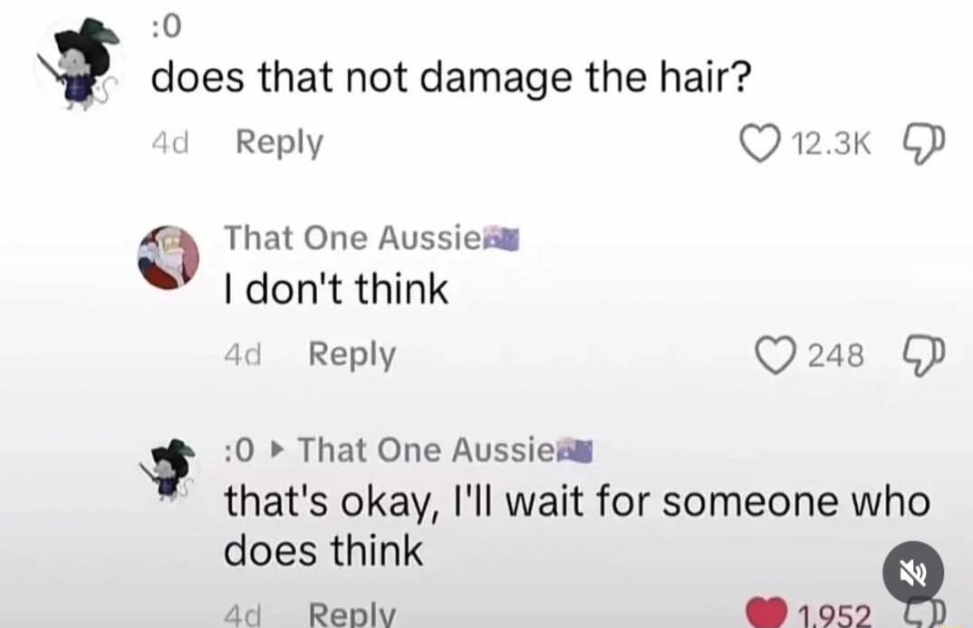 :0 does that not damage the hair? I don't think that's okay, I'll wait for someone who does think