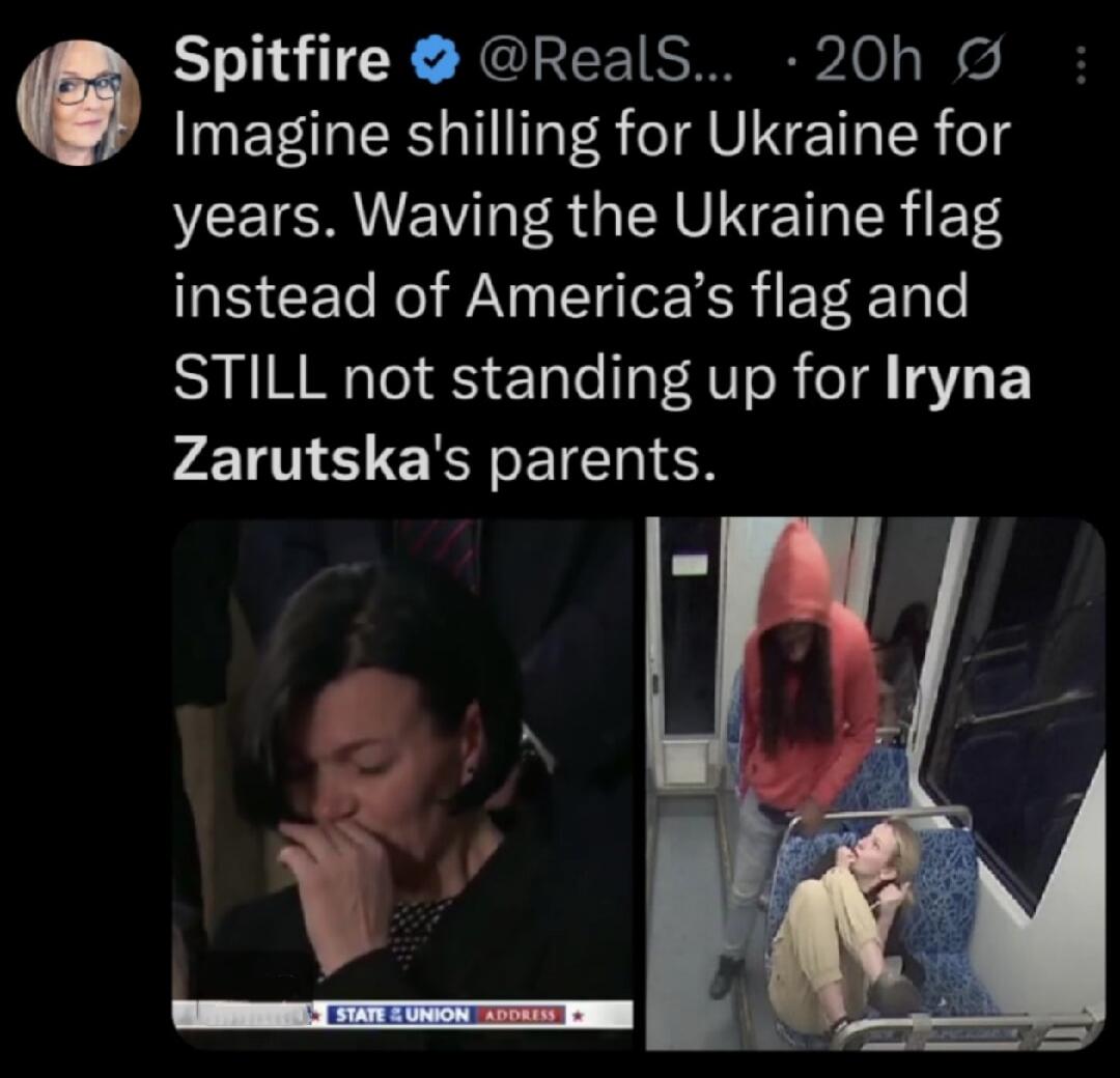 Imagine shilling for Ukraine for years. Waving the Ukraine flag instead of America's flag and STILL not standing up for Iryna Zarutska's parents.
