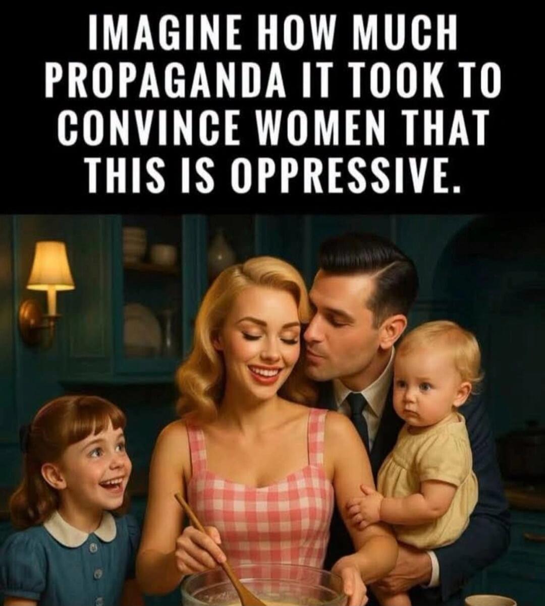 IMAGINE HOW MUCH PROPAGANDA IT TOOK TO CONVINCE WOMEN THAT THIS IS OPPRESSIVE.