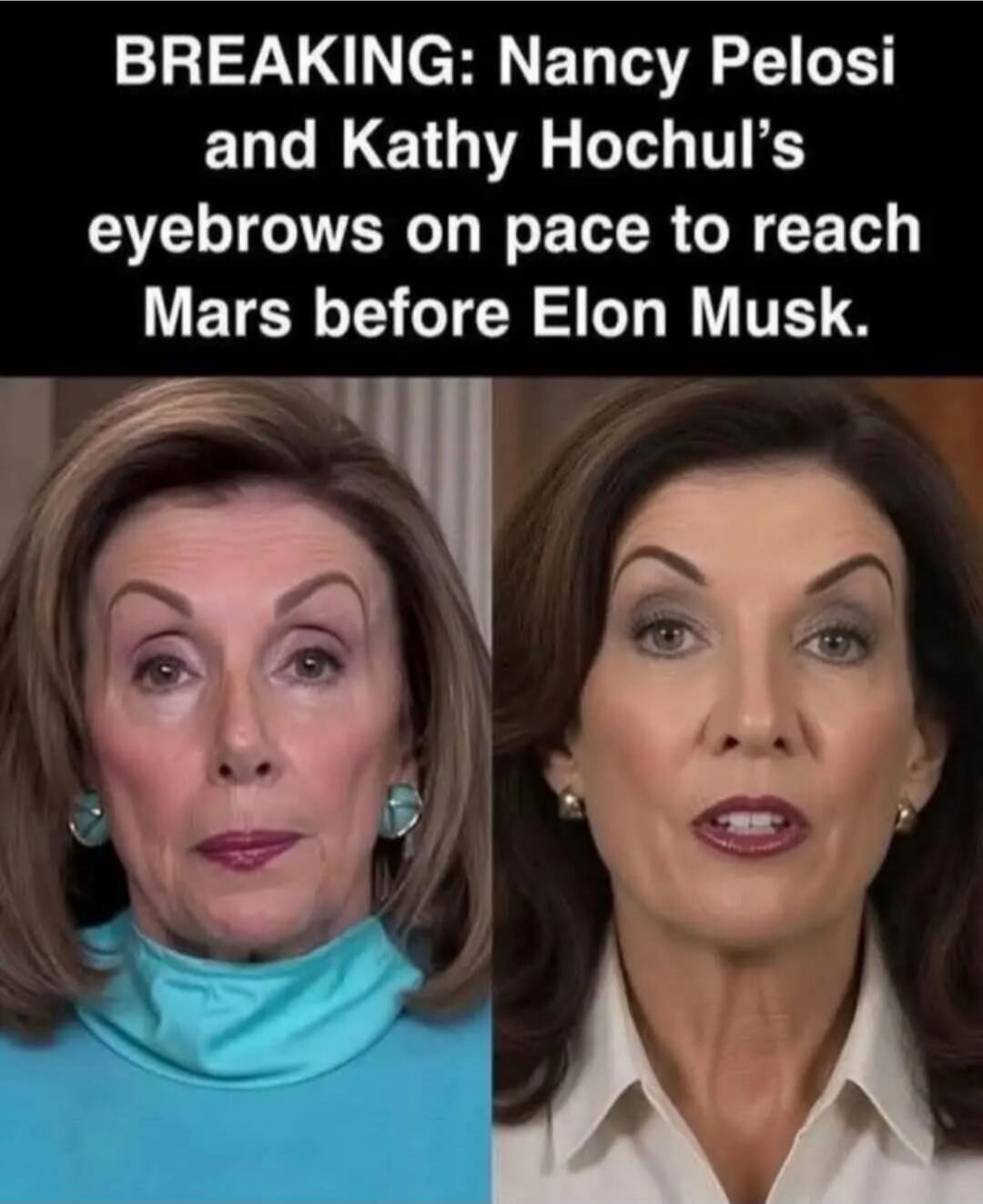 BREAKING: Nancy Pelosi and Kathy Hochul's eyebrows on pace to reach Mars before Elon Musk.