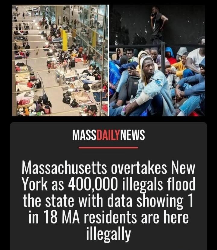MASS DAILY NEWS Massachusetts overtakes New York as 400,000 illegals flood the state with data showing 1 in 18 MA residents are here illegally