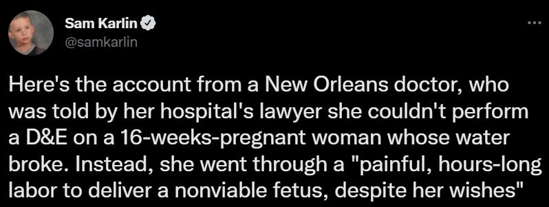 e LECERGEERLT il NN EIT o CEL R Lo T AT was told by her hospitals lawyer she couldnt perform a DE on a 16 weeks pregnant woman whose water broke Instead she went through a painful hours long ELGTCRC N IVE e G WEL TSR TGS CY IS EE