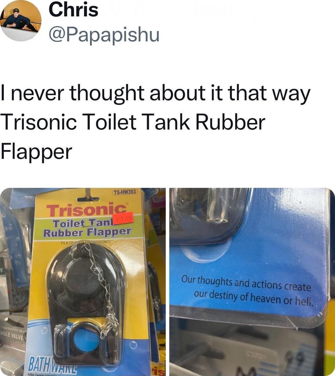 Chris Papapishu never thought about it that way Trisonic Toilet Tank Rubber Flapper Ourthoughts and action 15 Create our destiny of heaven o e