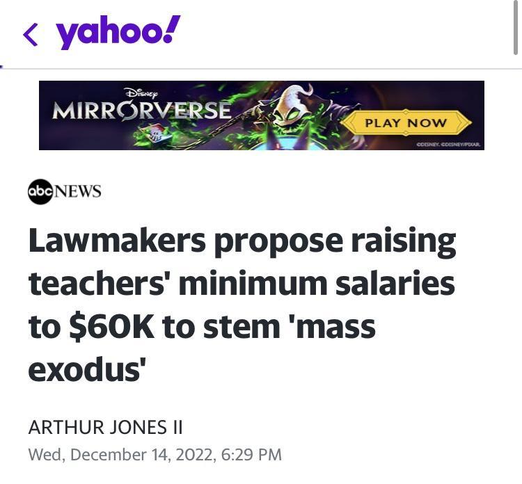 Lawmakers propose raising teachers minimum salaries to 60K to stem mass exodus ARTHUR JONES Il Wed December 14 2022 629 PM