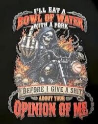 I'LL EAT A BOWL OF WATER WITH A FORK BEFORE I GIVE A SHIT ABOUT YOUR OPINION OF ME