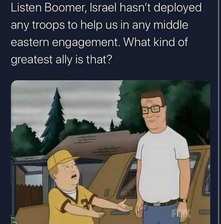 Listen Boomer Israel hasnt deployed any troops to help us in any middle LS Gl RTINS U BT qlaleNeld eICEICH ARG ETE