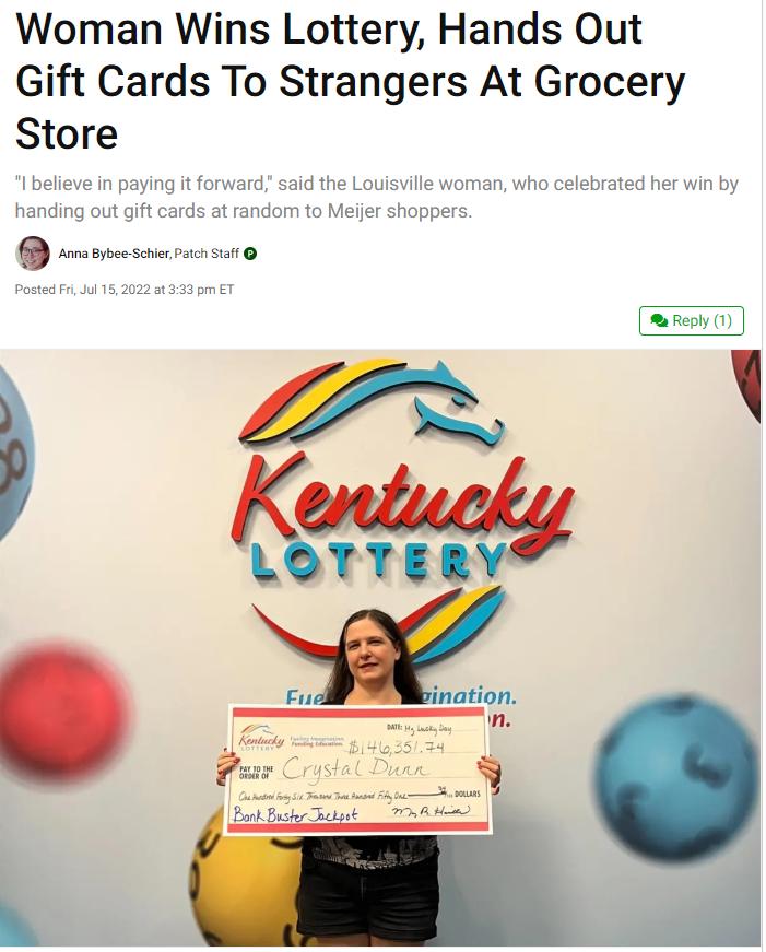 Woman Wins Lottery Hands Out Gift Cards To Strangers At Grocery Store