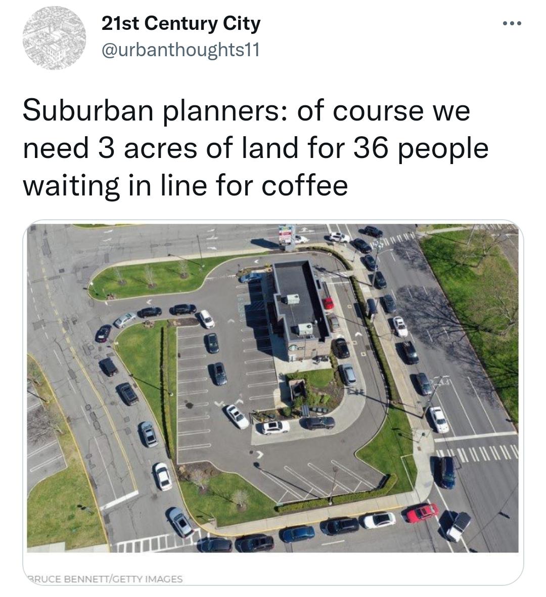 21st Century City urbanthoughts11 Suburban planners of course we need 3 acres of land for 36 people waiting in line for coffee