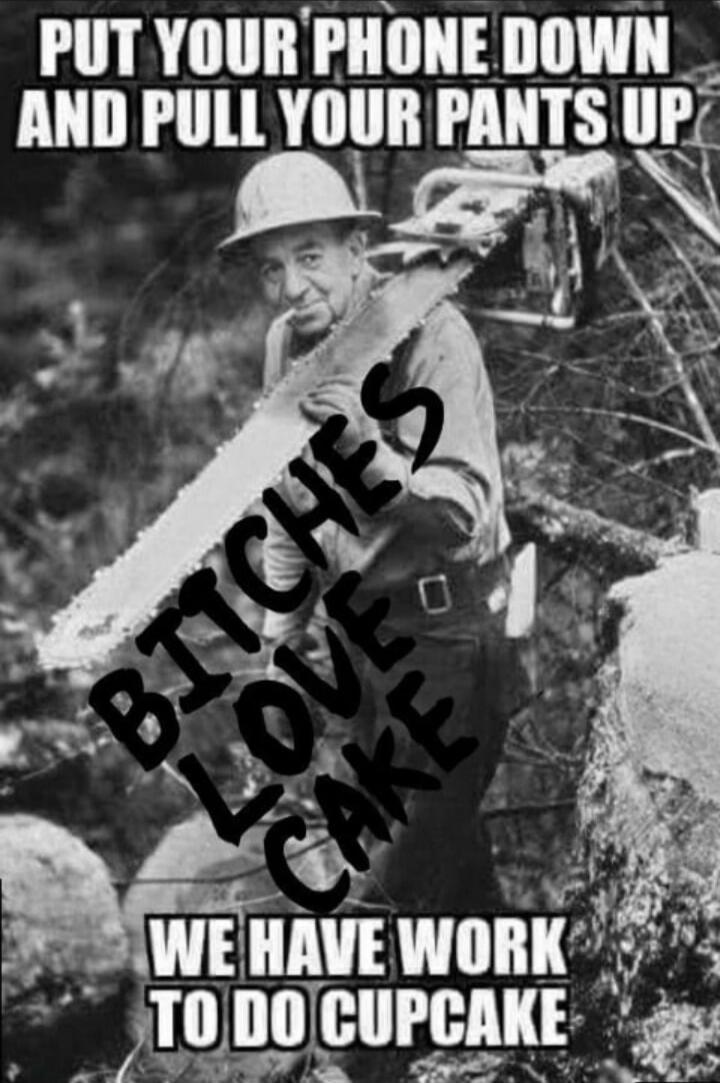 PUT YOUR PHONE DOWN AND PULL YOUR PANTS UP BITCHES LOVE CAKE WE HAVE WORK TO DO CUPCAKE