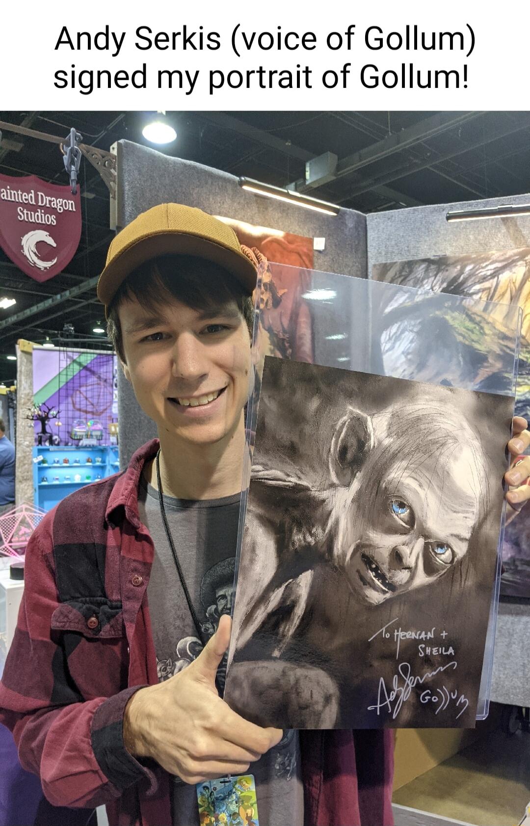 Andy Serkis voice of Gollum signed my portrait of Gollum