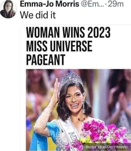 Emma Jo Morris Em 29m We did it WOMAN WINS 2023 MISS UNIVERSE PAGEANT