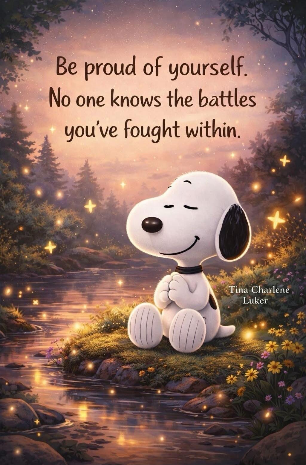 Be proud of yourself. No one knows the battles you've fought within. Tina Charlene Luker