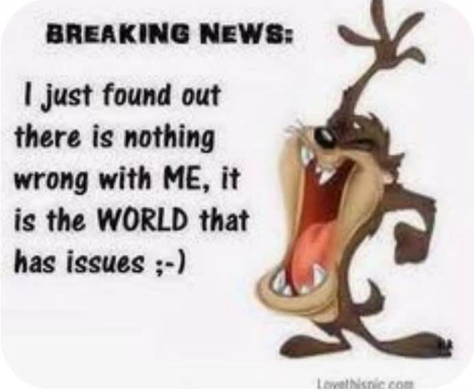 BREAKING NEWS: I just found out there is nothing wrong with ME, it is the WORLD that has issues ;-)