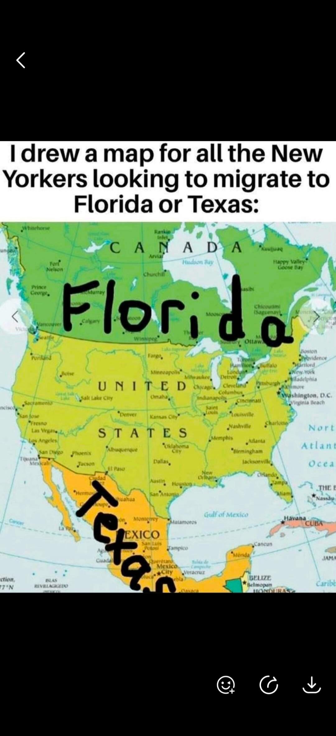 I drew a map for all the New Yorkers looking to migrate to Florida or Texas: Florida Texas