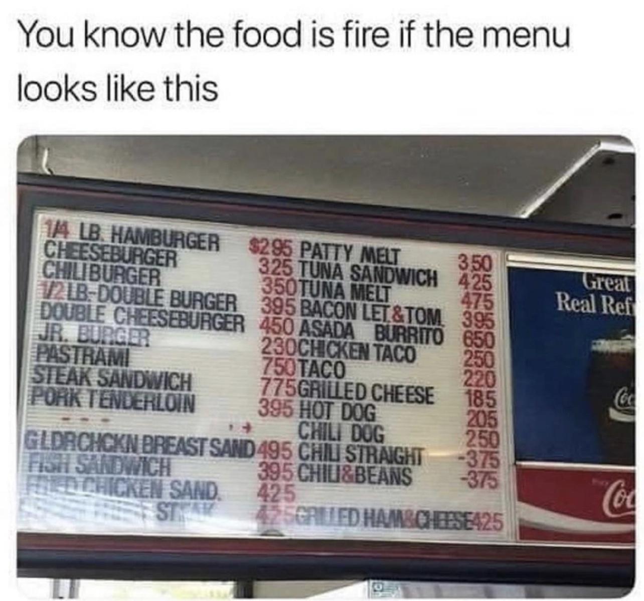 You know the food is fire if the menu looks like this