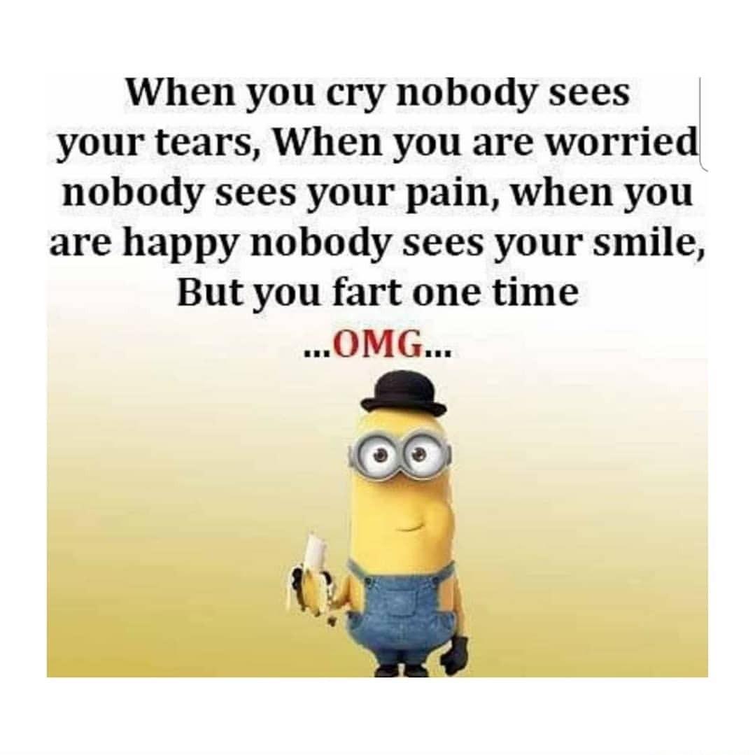 When you cry nobody sees your tears When you are worried nobody sees your pain when you are happy nobody sees your smile But you fart one time OMG 00