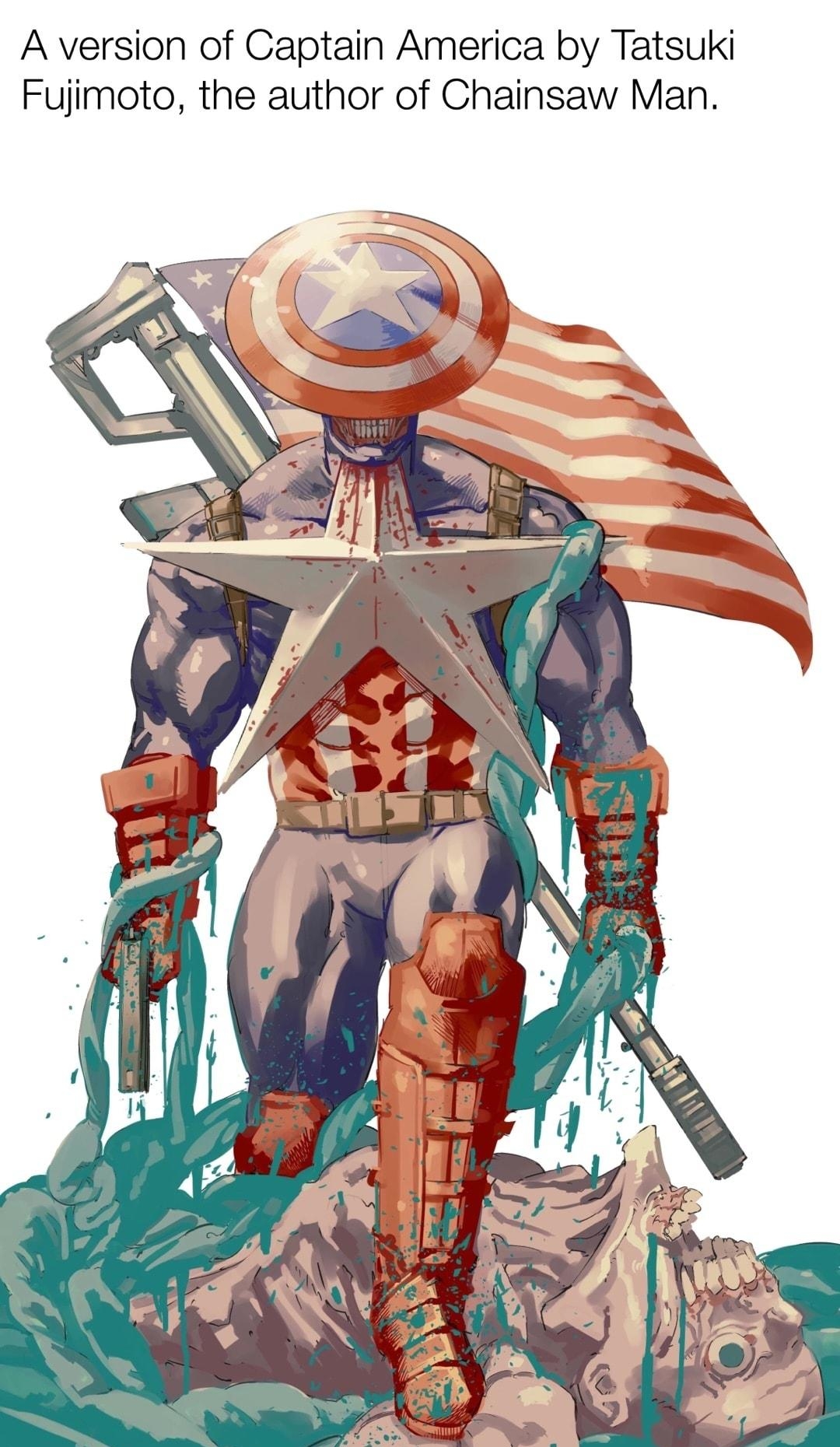 A version of Captain America by Tatsuki Fujimoto the author of Chainsaw Man