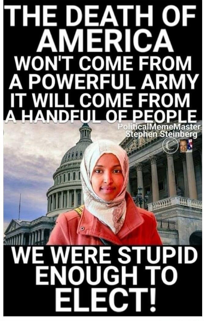 THE DEATH OF AMERICA WON'T COME FROM A POWERFUL ARMY IT WILL COME FROM A HANDFUL OF PEOPLE WE WERE STUPID ENOUGH TO ELECT!