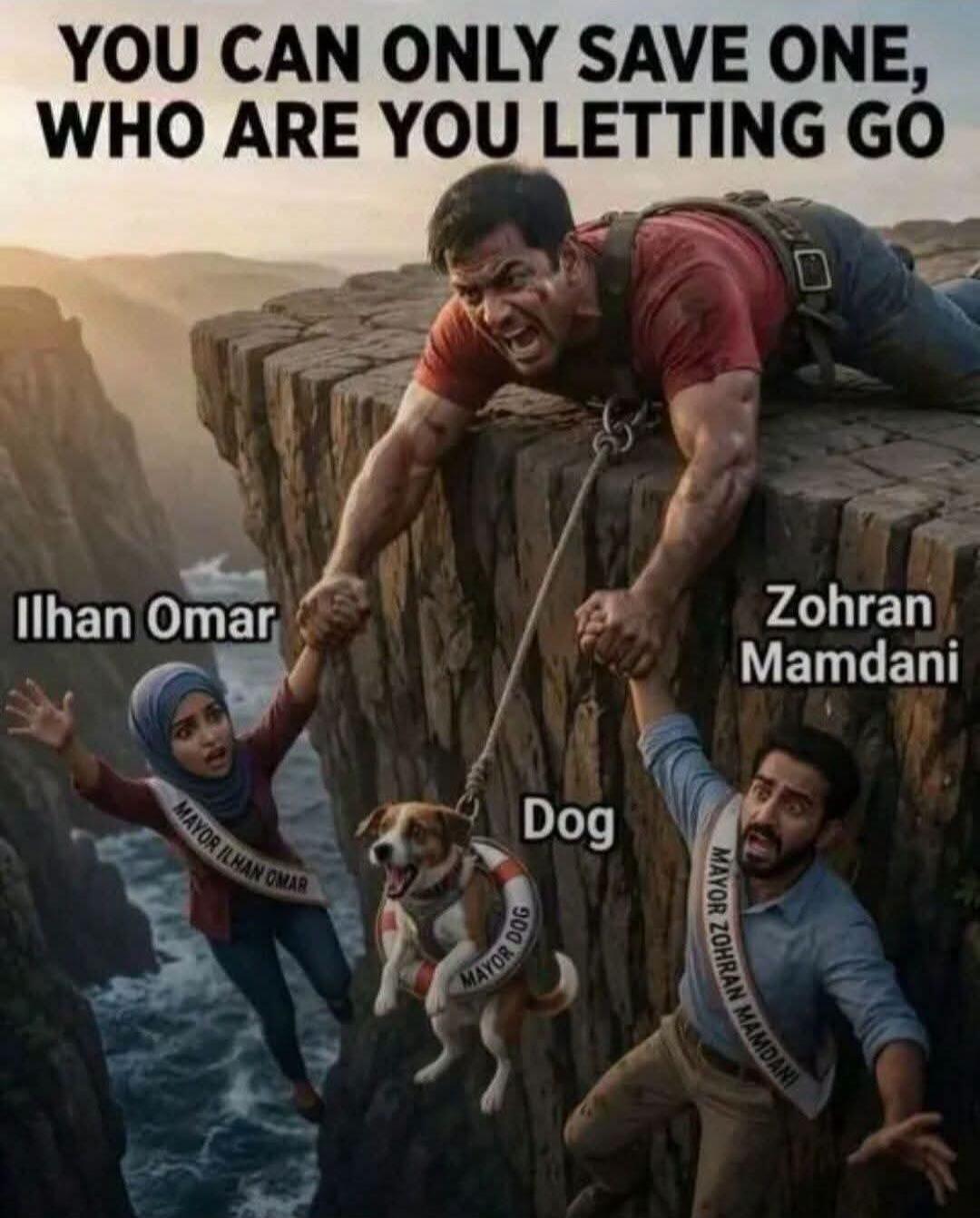 YOU CAN ONLY SAVE ONE, WHO ARE YOU LETTING GO Ilhan Omar Dog Zohran Mamdani MAYOR ILHAN OMAR MAYOR DOG MAYOR ZOHRAN MAMDANI