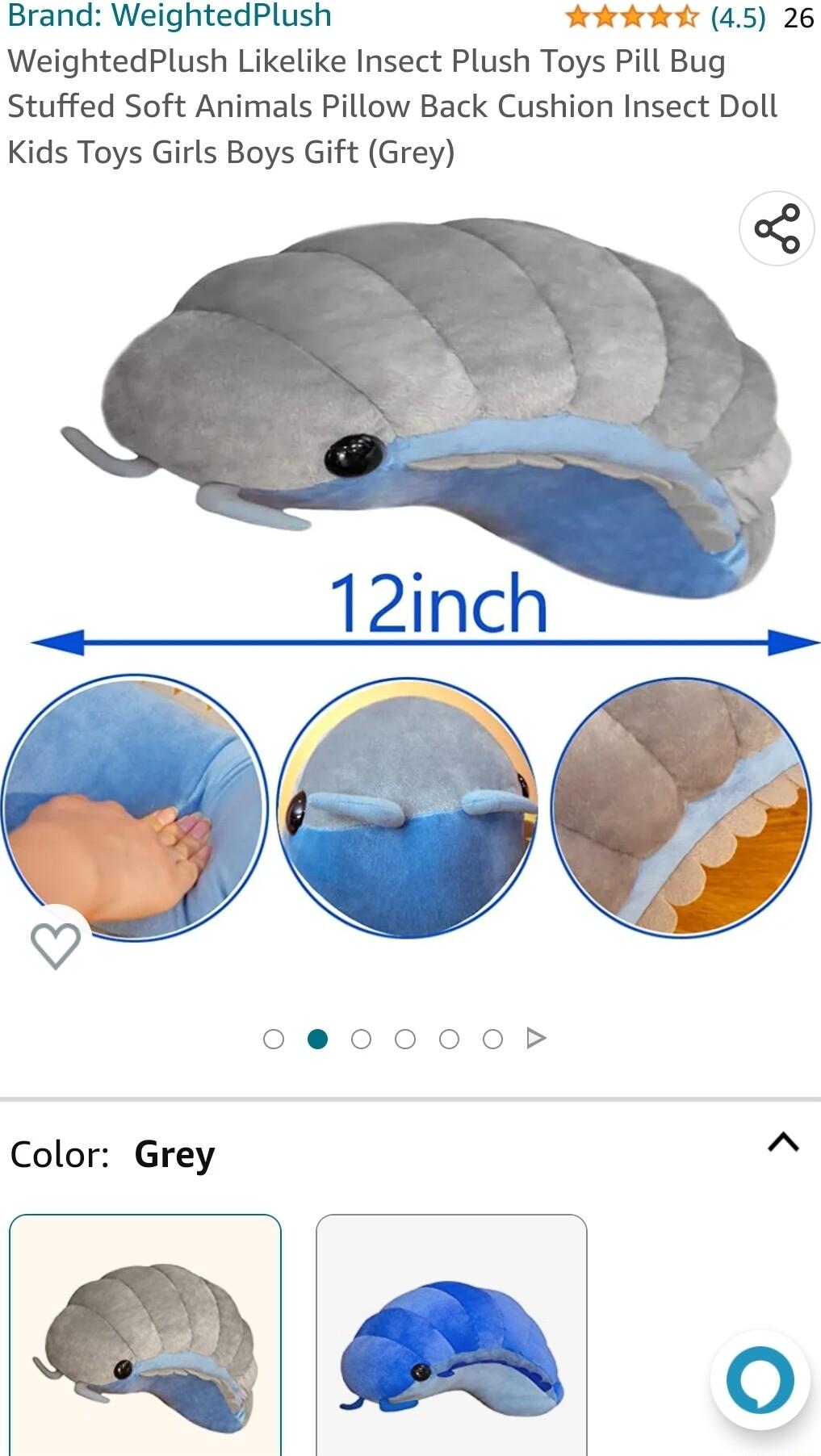 Brand WeightedPlush Fokkkdr 45 26 WeightedPlush Likelike Insect Plush Toys Pill Bug Stuffed Soft Animals Pillow Back Cushion Insect Doll Kids Toys Girls Boys Gift Grey Oeo00O0O0b Color Grey Q