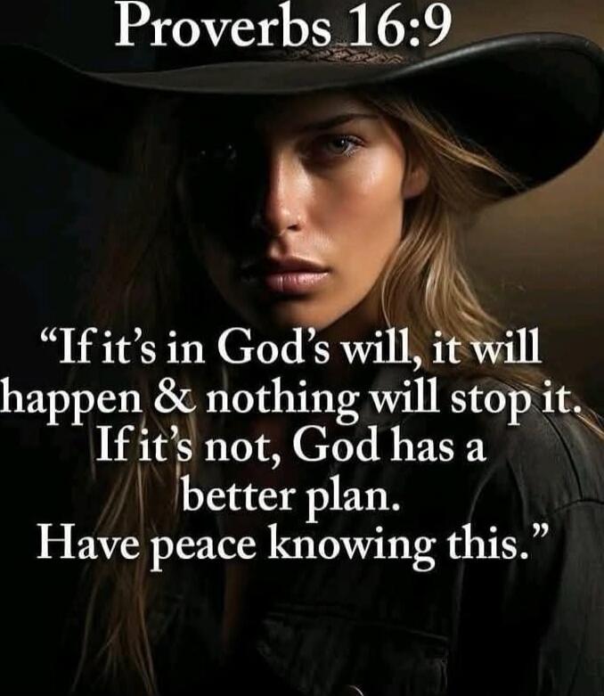 Proverbs 16:9
“If it’s in God’s will, it will happen & nothing will stop it. If it’s not, God has a better plan. Have peace knowing this.”