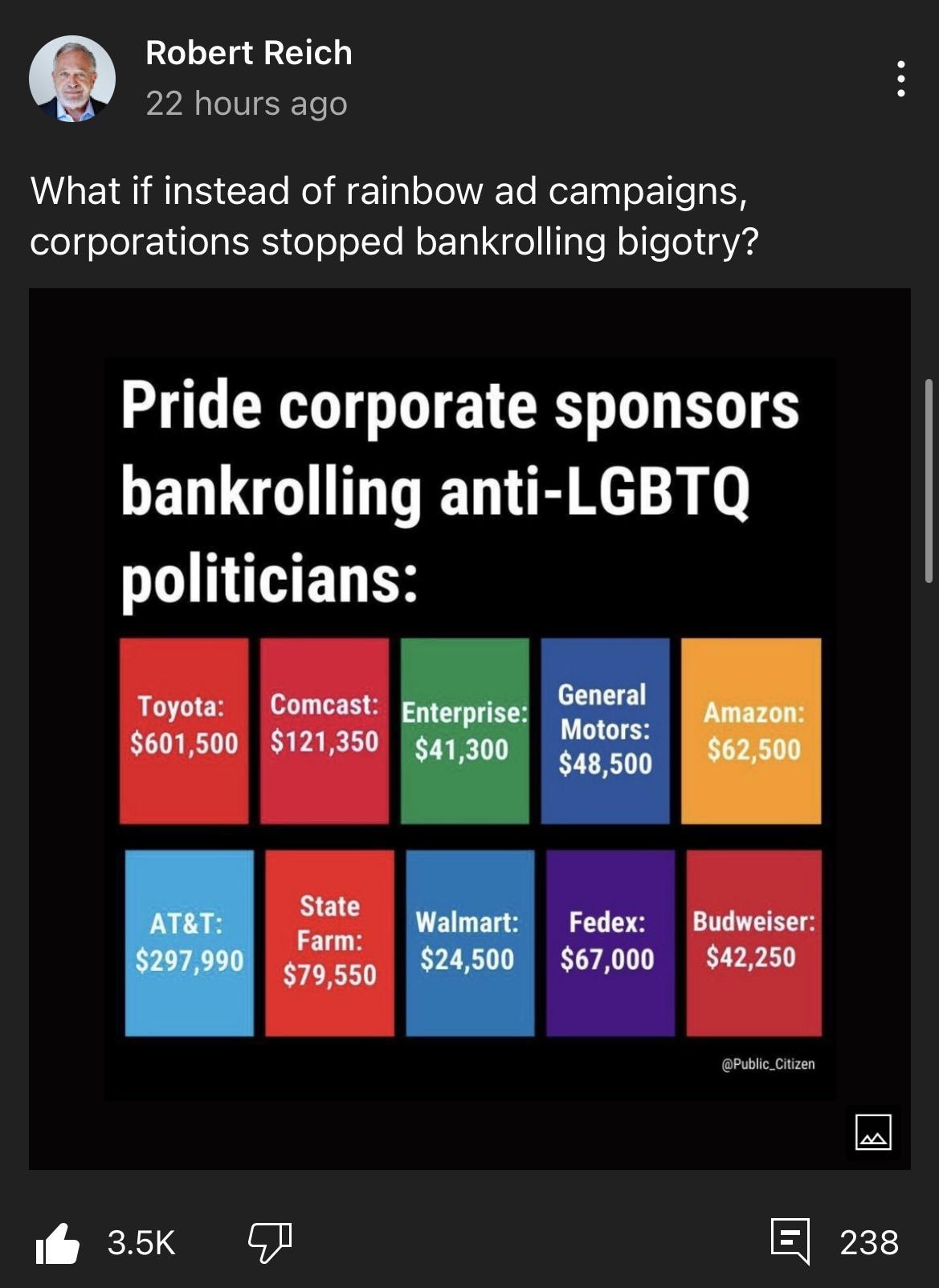 Robert Reich 22 hours ago Vo1 R A Ta I Y To MY M oJoVAF To erTng o 1 Te g B ololg ool 11 e gt o oJoTo M oTal o TaTe W oe o inA4 Pride corporate sponsors GENLGGHITTET LR el 3 W IHET EX e 35Kk GJ