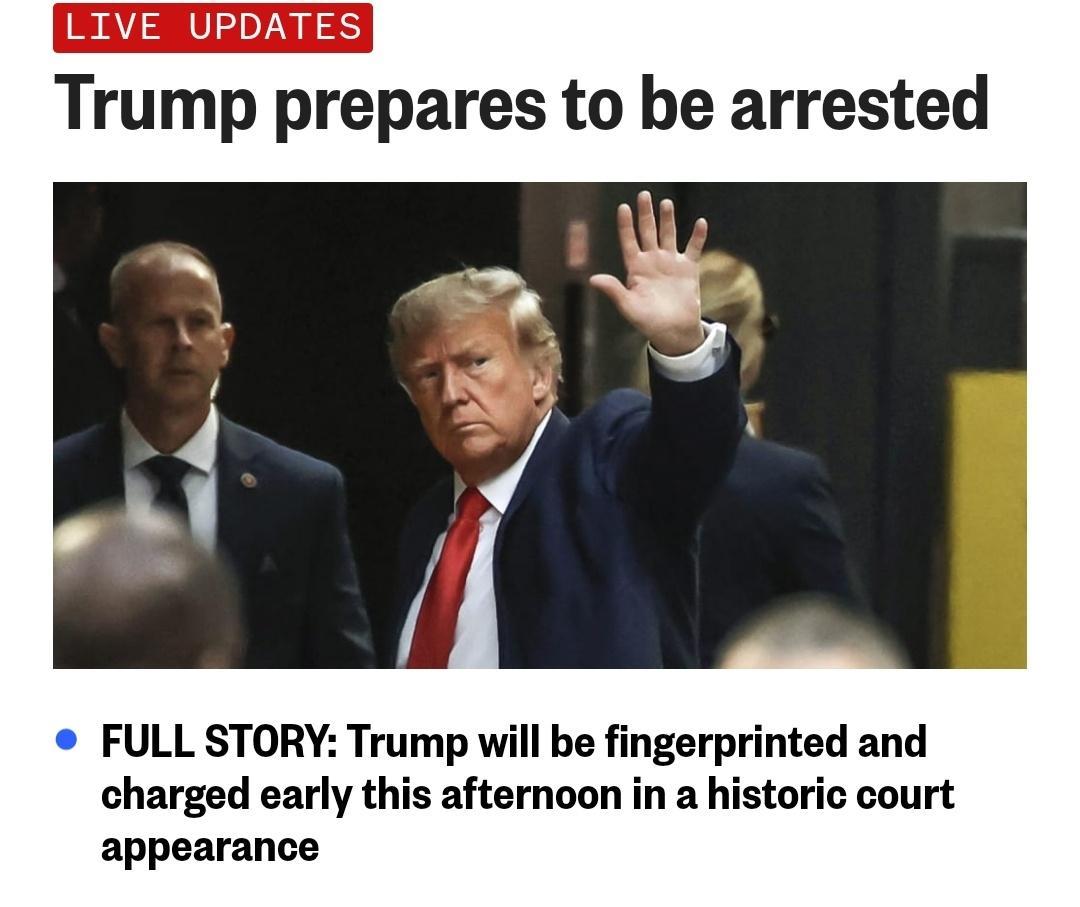 Trurp prepares to be arrested FULL STORY Trump will be fingerprinted and charged early this afternoon in a historic court appearance