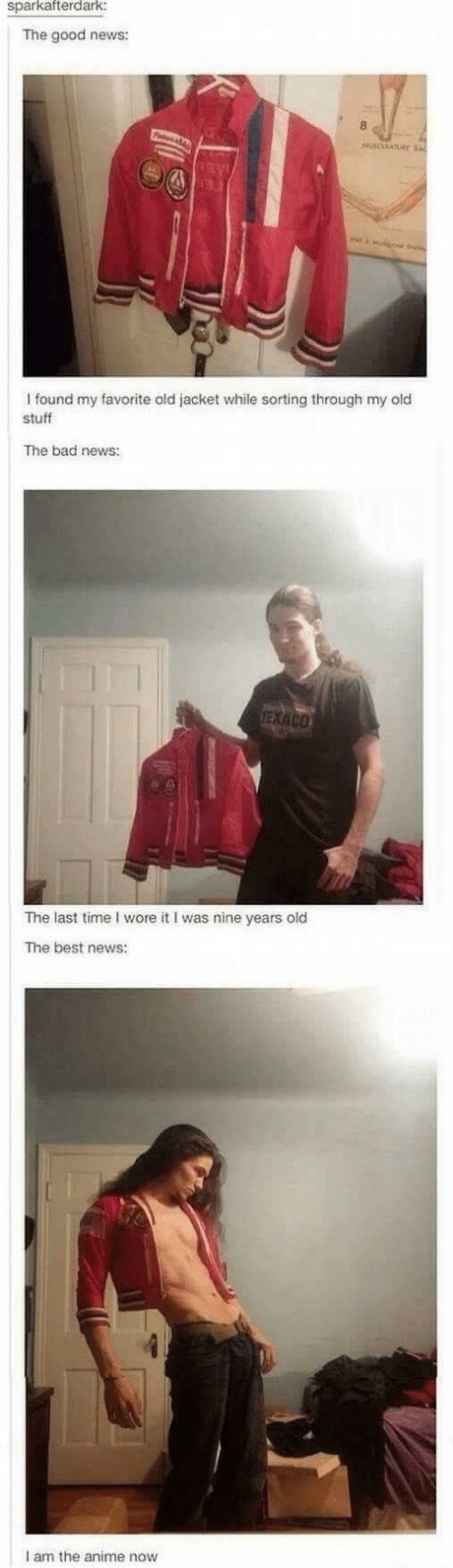 iparkaiter The good news 1 found my favorite old jacket while sorting through my old stuff The bad news 1 am the anime now