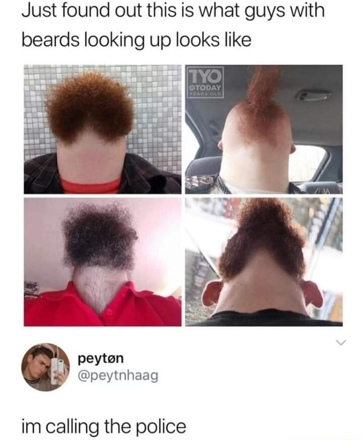Just found out this is what guys with beards looking up looks like fa im calling the police peytan Y peytnhaag
