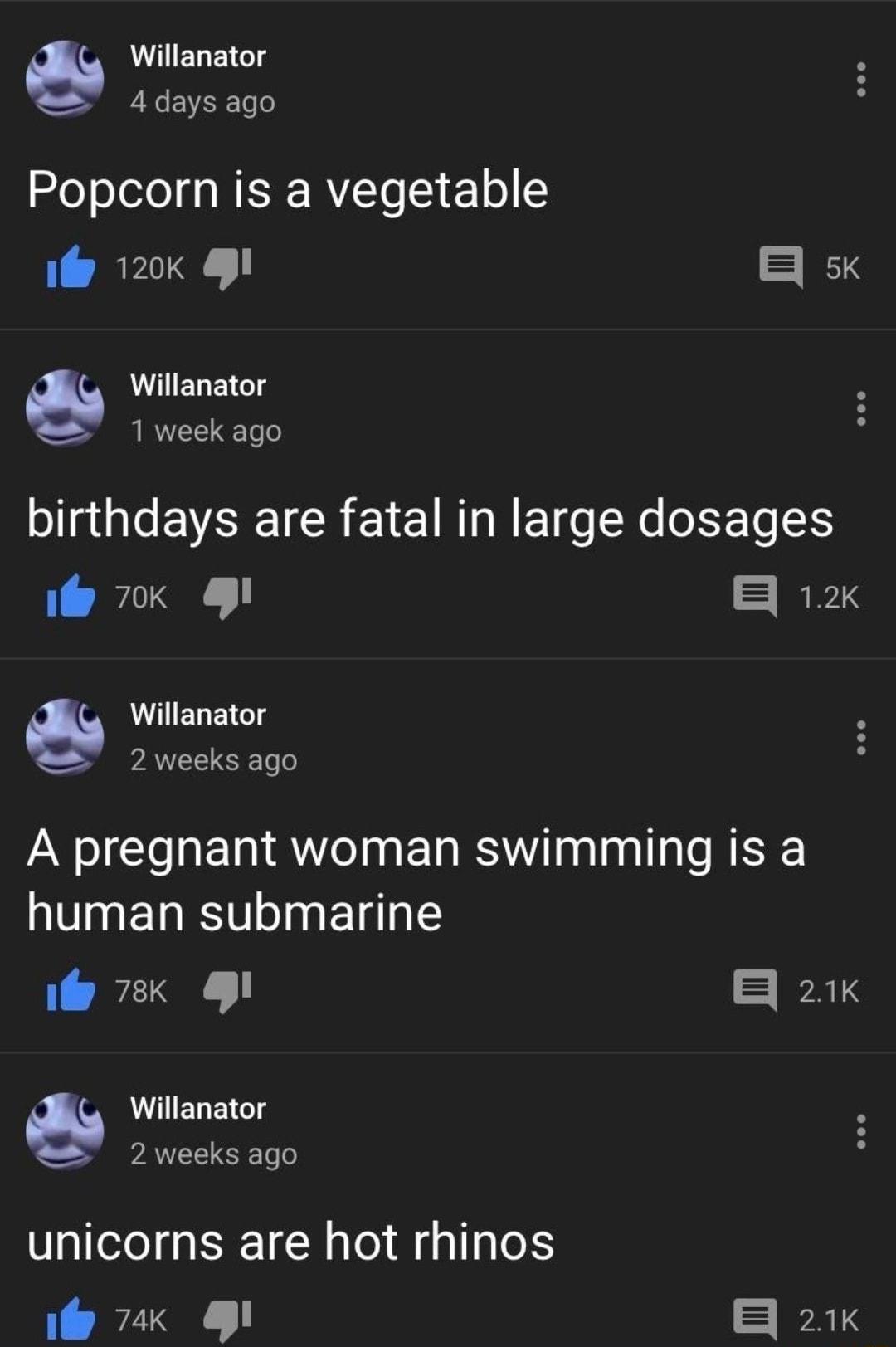 WIEGEY Gl g 4 days ago leTolole A NEF RYTe 21 2210 iy 120k I WIIETRE g IRVEE T o Ul EVEEICR EIEI RN ETo SR e oEFTo 515 RO RIS IIEGEIGS YA ER Too A pregnant woman swimming is a human submarine e 73 I AT WHIEGEY Gl g AT 6T o unicorns are hot rhinos e 72 I EVRTY