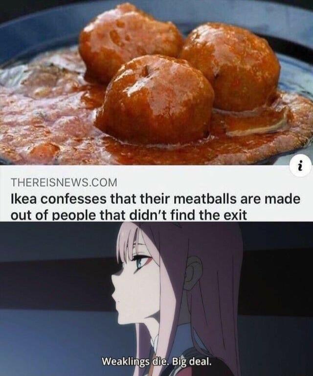 THEREISNE Ikea confesses that their meatballs are made out of people that didnt find the exit Big deal Ve Weakliggs die Vsl i