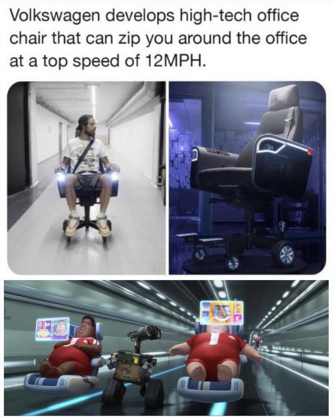 Volkswagen develops high tech office chair that can zip you around the office at a top speed of 12MPH