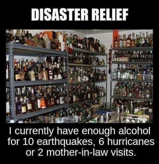 DISASTER RELIEF for 10 earthquakes 6 hurricanes or 2 mother in law visits