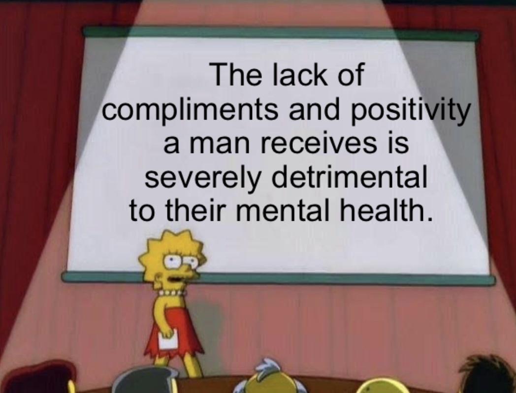 The lack of compliments and positi a man receives is severely detrimental to their mental health
