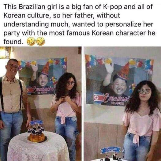 This Brazilian girl is a big fan of K pop and all of Korean culture so her father without understanding much wanted to personalize her party with the most famous Korean character he