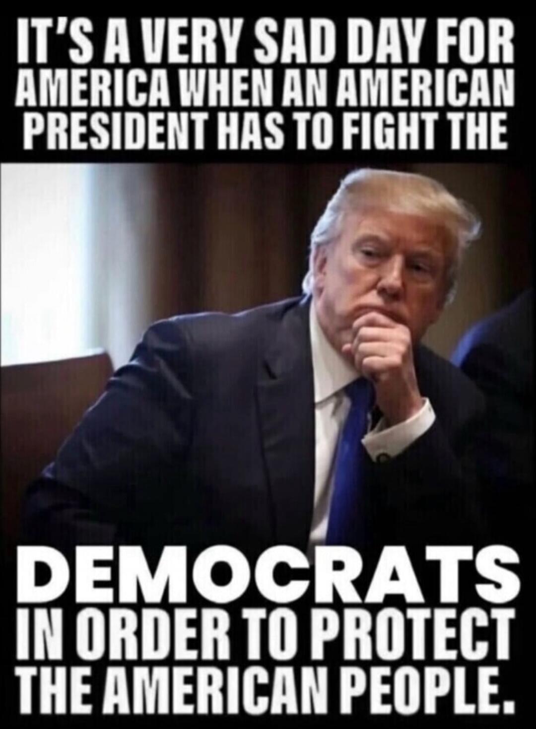 IT'S A VERY SAD DAY FOR AMERICA WHEN AN AMERICAN PRESIDENT HAS TO FIGHT THE DEMOCRATS IN ORDER TO PROTECT THE AMERICAN PEOPLE.