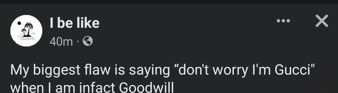 I be like s X 40m Q My biggest flaw is saying dont worry Im Gucci when am infact Goodwill