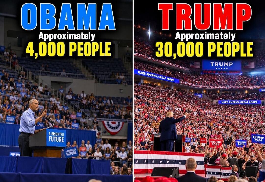 OBAMA Approximately 4,000 PEOPLE A BRIGHTER FUTURE TRUMP Approximately 30,000 PEOPLE MAKE AMERICA GREAT AGAIN! TRUMP 2024