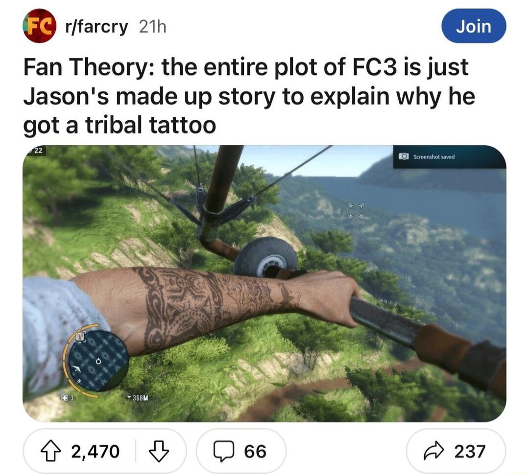 rarcry om0 Fan Theory the entire plot of FC3 Jasons made up story to explain why he got a tribal tattoo 2470 D e6