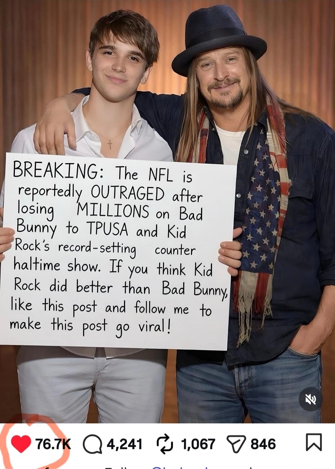 BREAKING: The NFL is reportedly OUTRAGED after losing MILLIONS on Bad Bunny to TPUSA and Kid Rock's record-setting counter halftime show. If you think Kid Rock did better than Bad Bunny, like this post and follow me to make this post go viral!