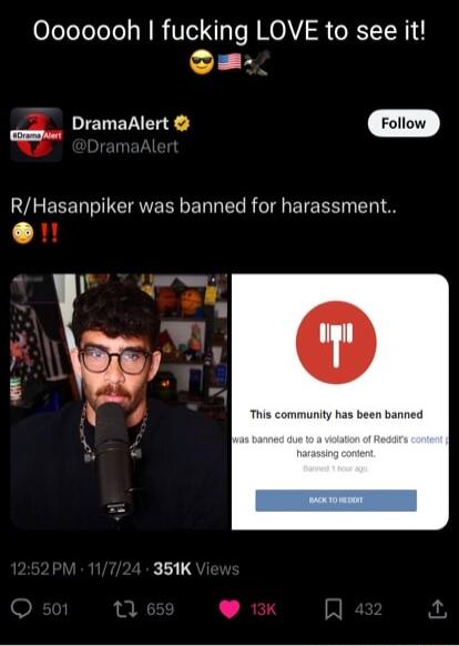 0oooooh fucking LOVE to see it S DIETEVIERE RHasanpiker was banned for harassment 351K