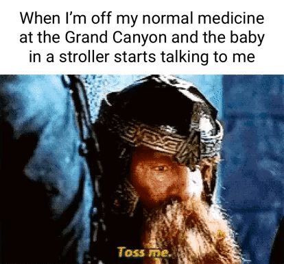 When Im off my normal medicine at the Grand Canyon and the baby in a stroller starts talking to me