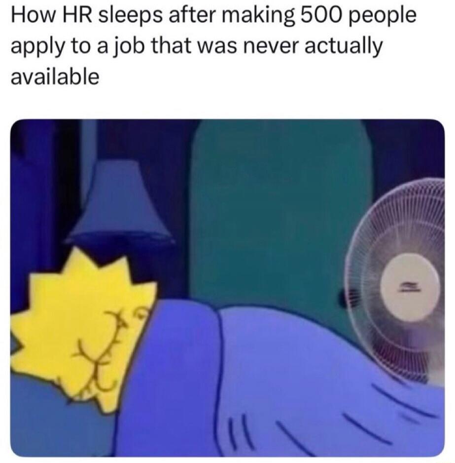 How HR sleeps after making 500 people apply to a job that was never actually available
